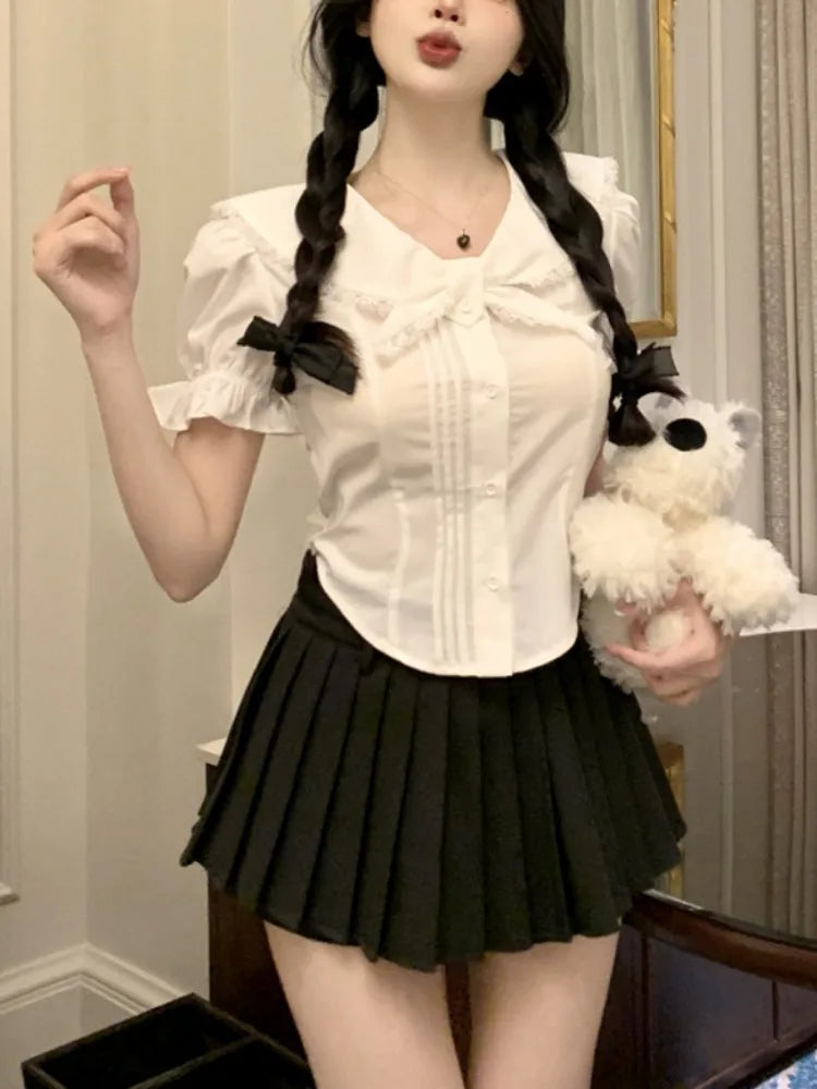 フリルカラー パフスリーブシャツ ホワイト