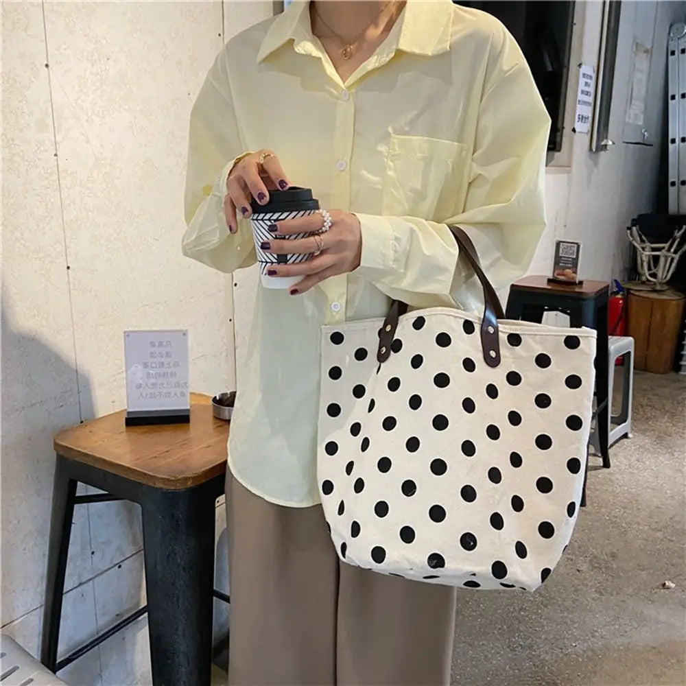 ドット柄キャンバス バケットバッグ