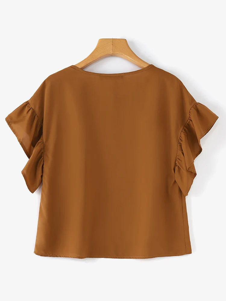 ZANZEA ラッフルヘム シフォンチュニック