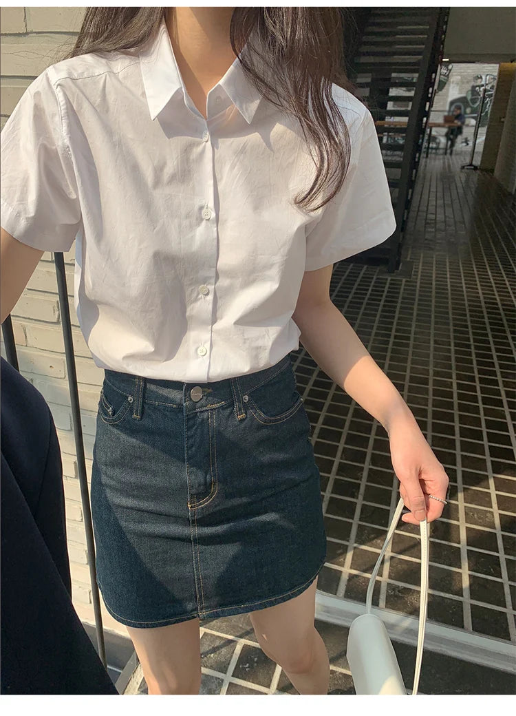 ストレートカット コットン半袖シャツ 白