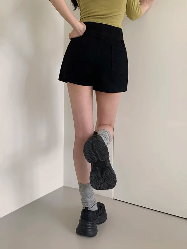 ハイウエスト デニムショートパンツ 白 ベルト付き