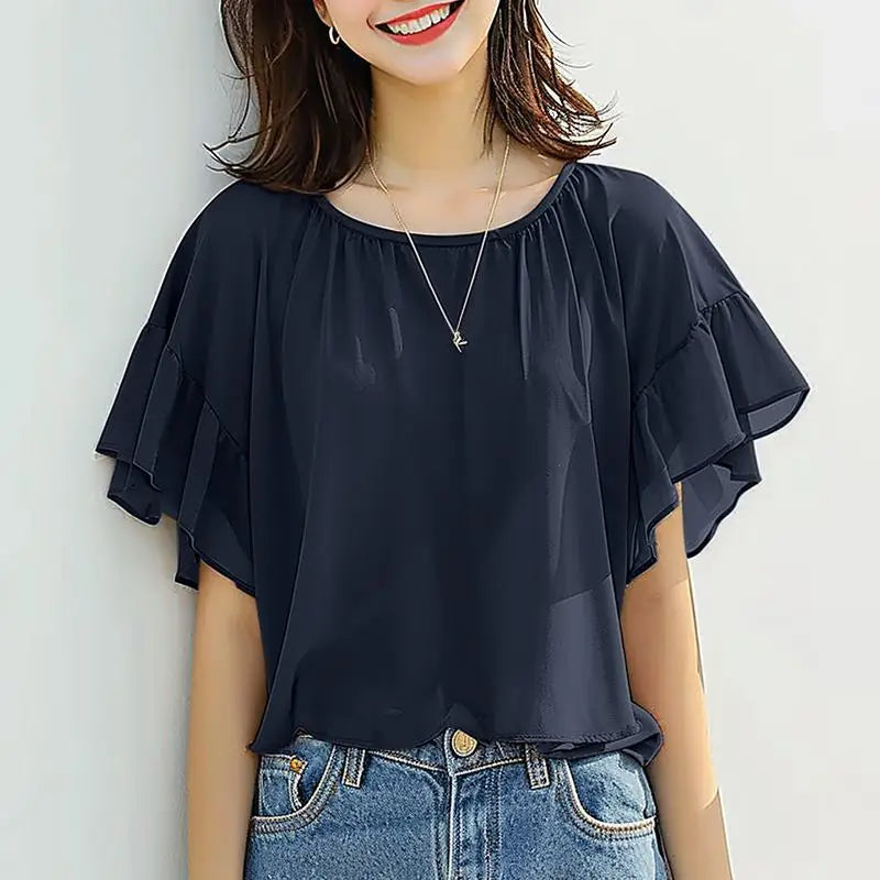 ZANZEA ラッフルヘム シフォンチュニック