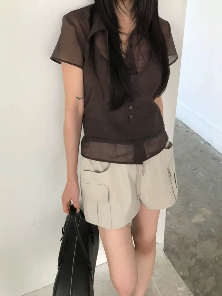 シアー半袖ブラウス ツーピースセット