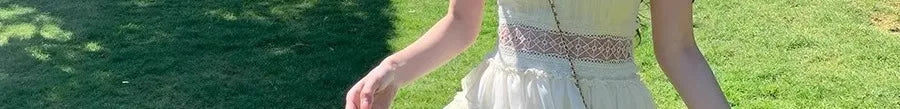 レース切替 ハイウエスト ケーキワンピース 生成り