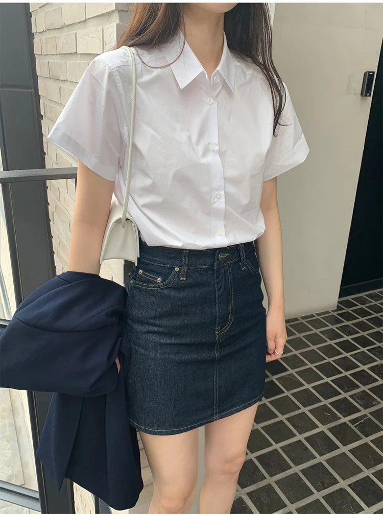 ストレートカット コットン半袖シャツ 白
