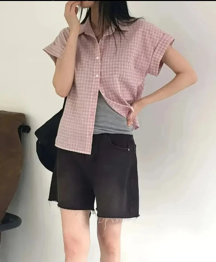 チェック柄 半袖ボタンアップシャツ