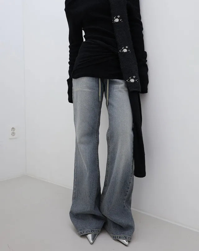 ハイウエスト フレアデニムパンツ ブルー