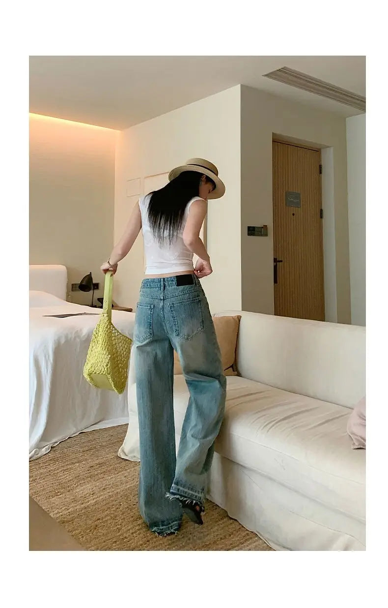 アメカジ ダメージ加工 ルーズデニムパンツ