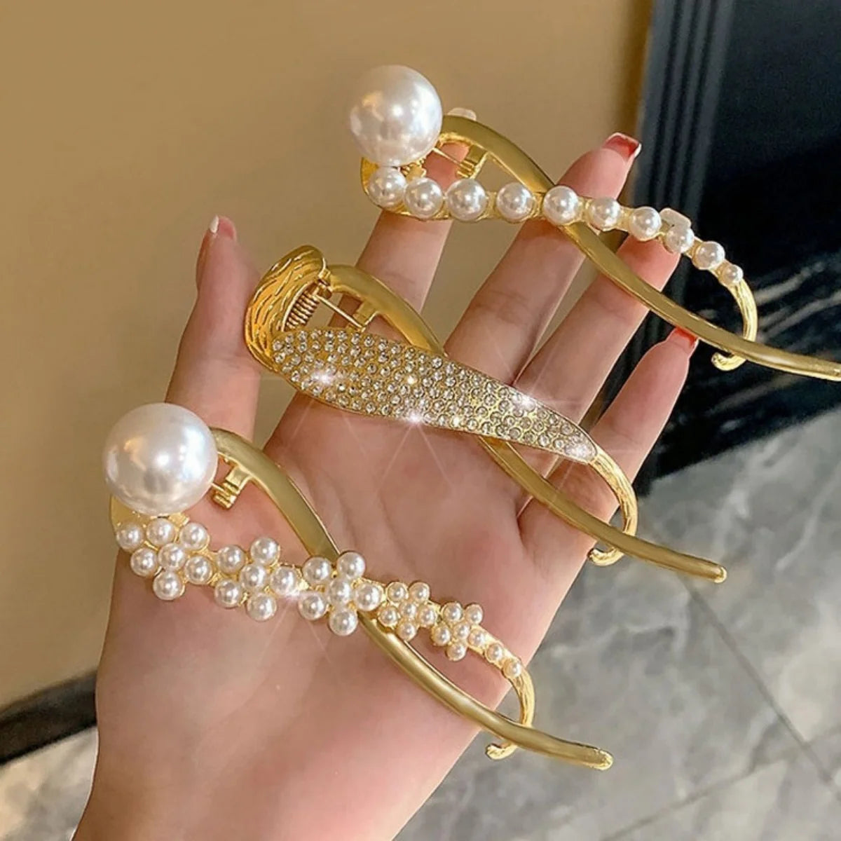 パールツイスト ヘアクリップ 約11.5cm