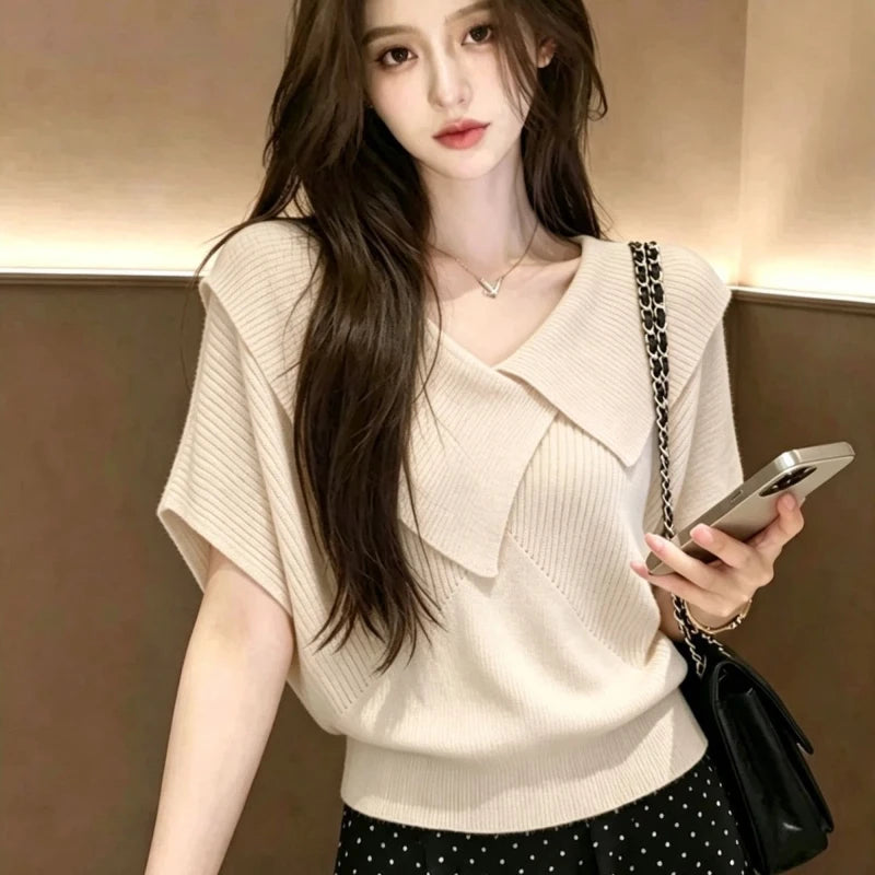 アイスシルク Vネック イレギュラーヘム半袖Tシャツ
