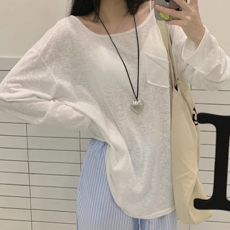 オフショルダー UVカット シアー長袖トップス