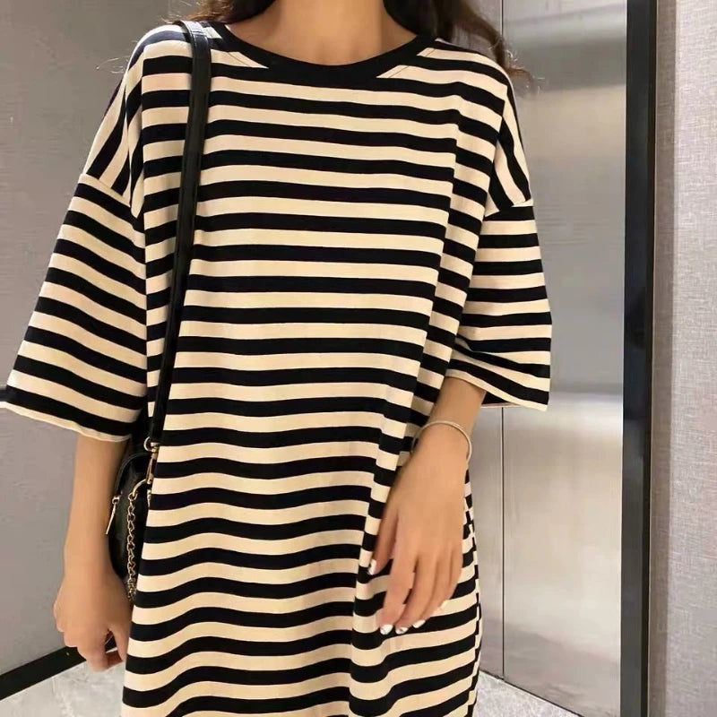 ボーダー柄 ルーズ半袖Tシャツ