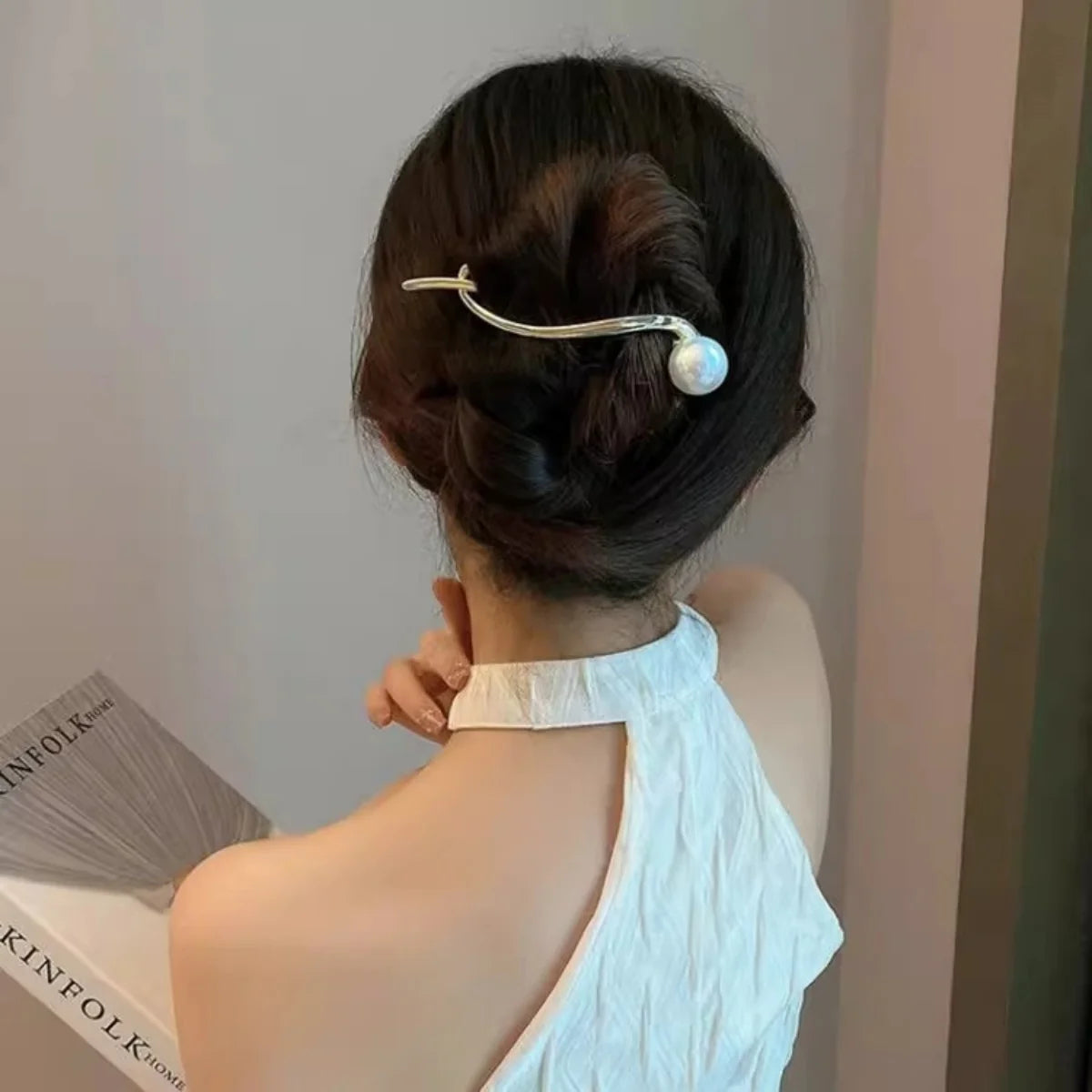 パールツイスト ヘアクリップ 約11.5cm