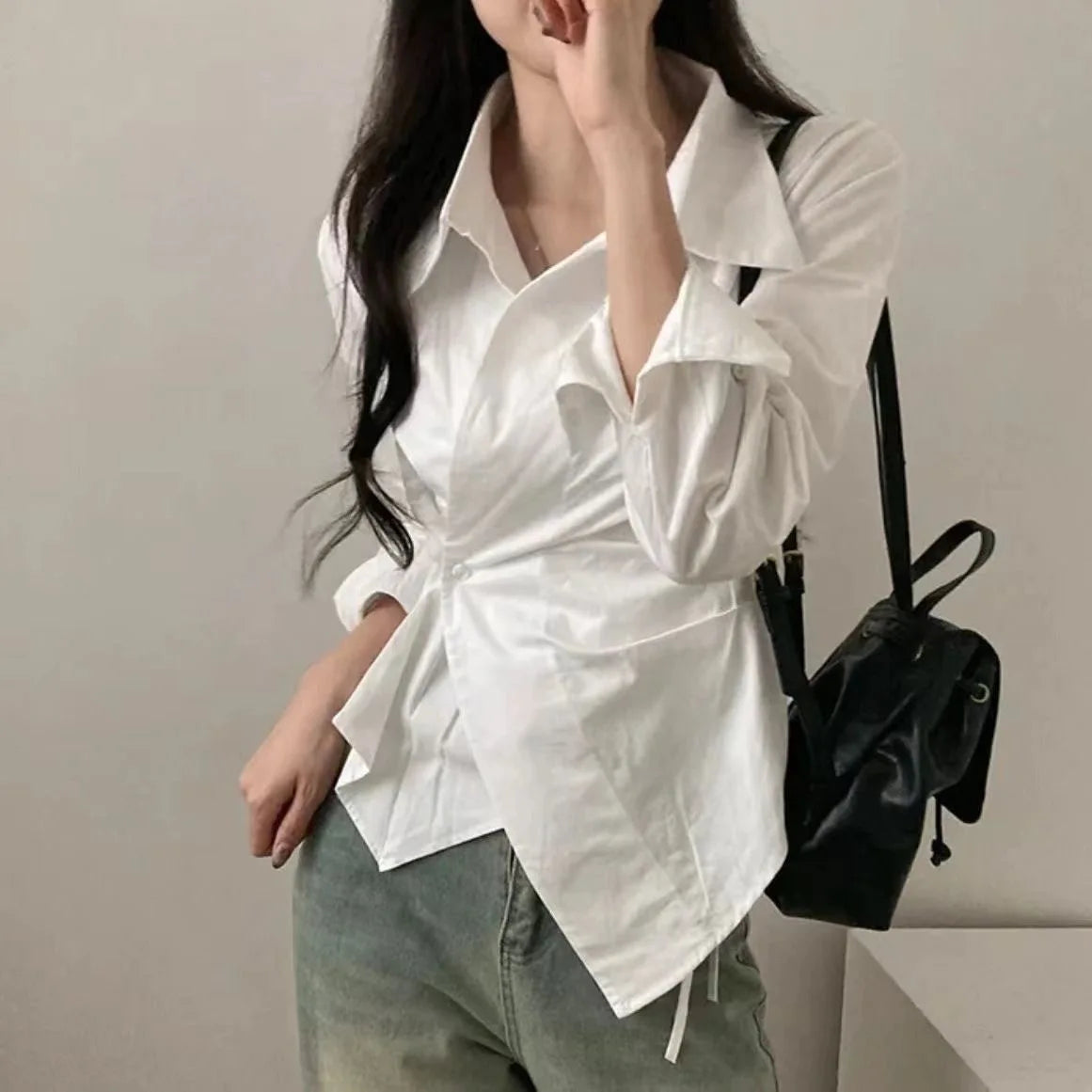 ストライプ 長袖スリムシャツ カレッジ風