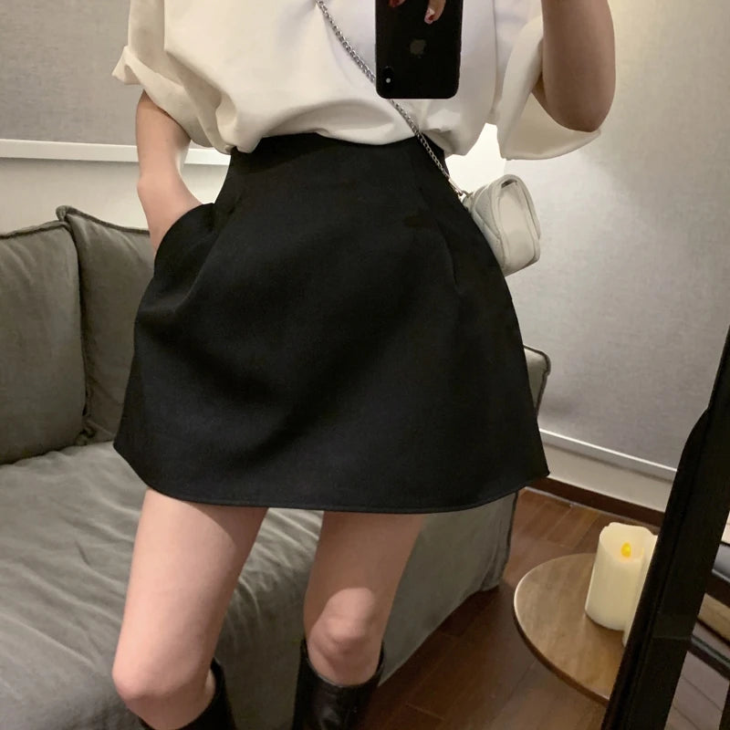 ハンドプリーツ ハイウエストAラインスカート
