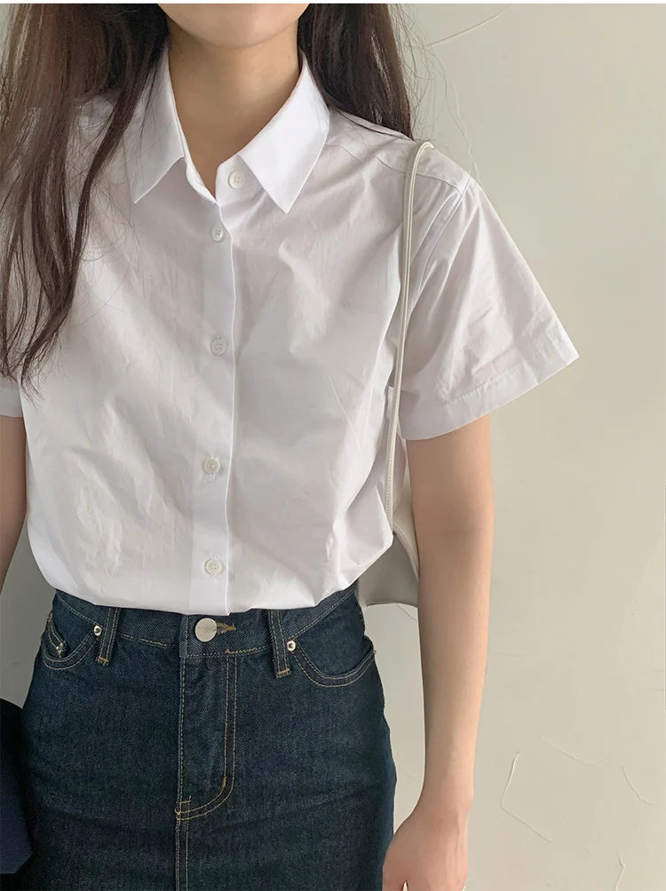 ストレートカット コットン半袖シャツ 白