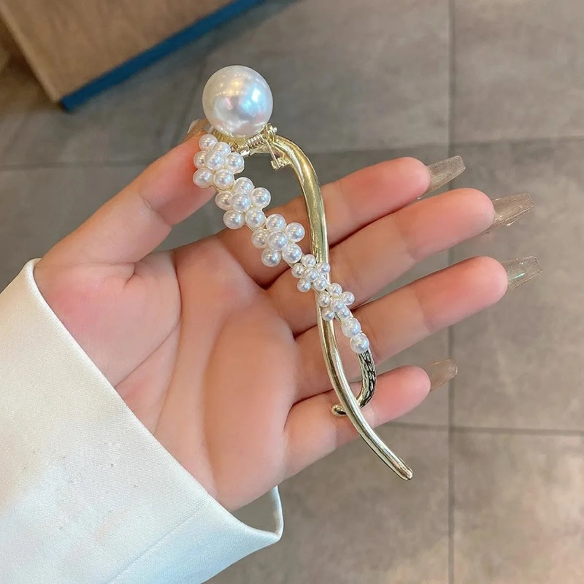 パールツイスト ヘアクリップ 約11.5cm