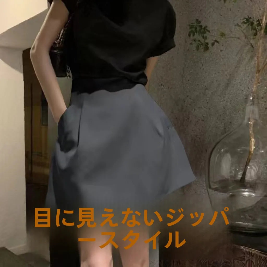ハンドプリーツ ハイウエストAラインスカート