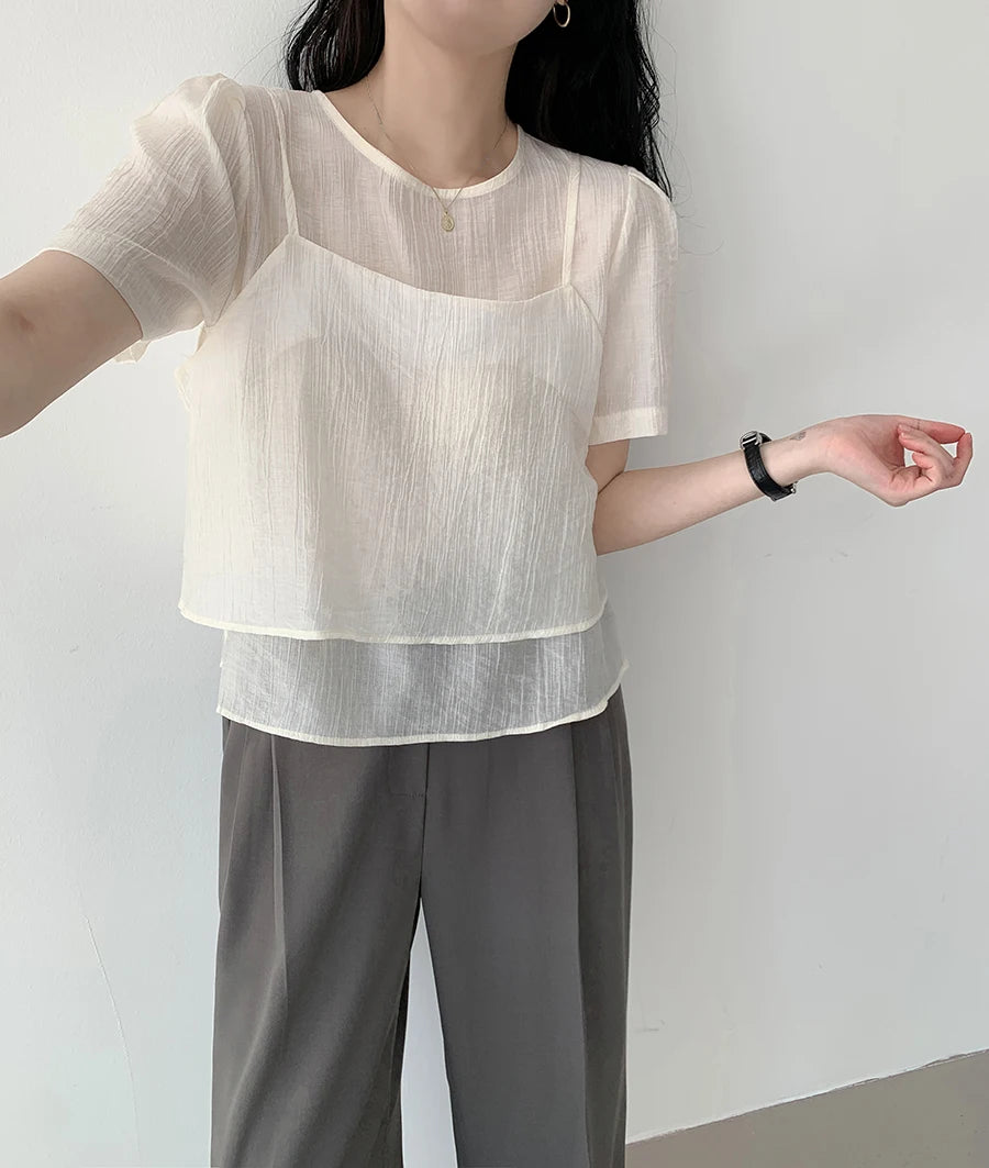 パフスリーブ シフォンブラウス 2点セット