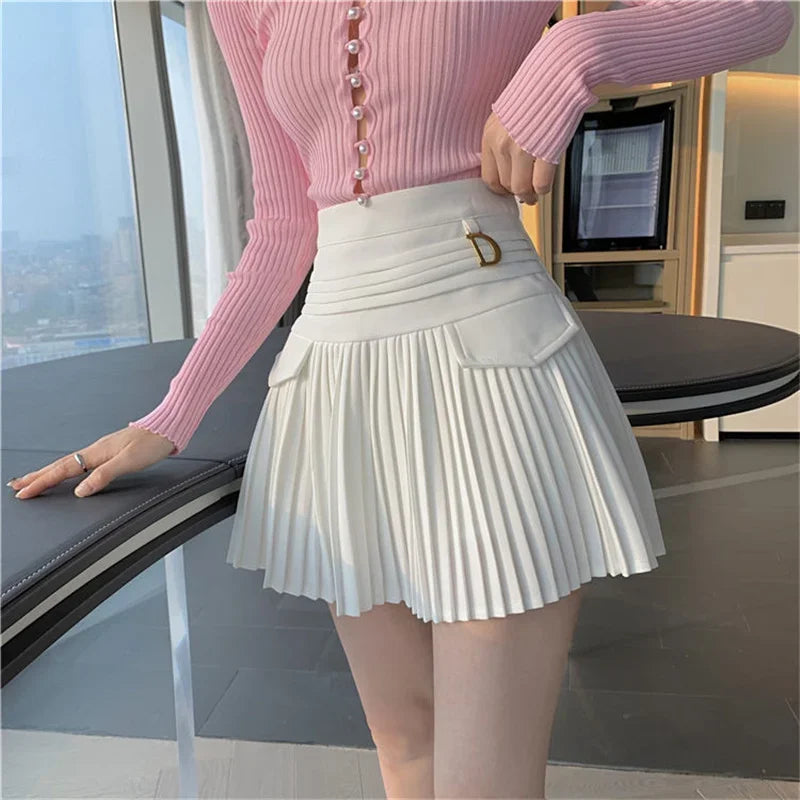 ホワイト Aライン プリーツミニスカート