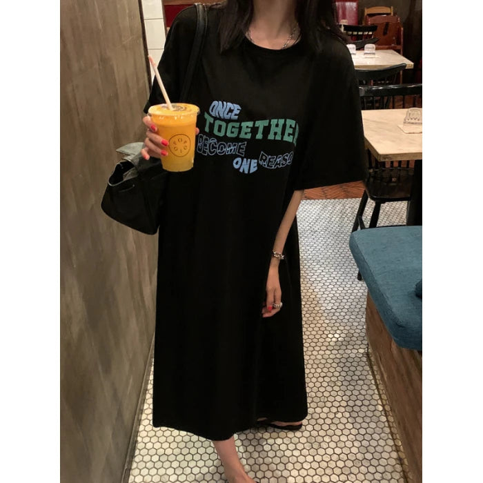 ロゴプリント オーバーサイズTシャツワンピース