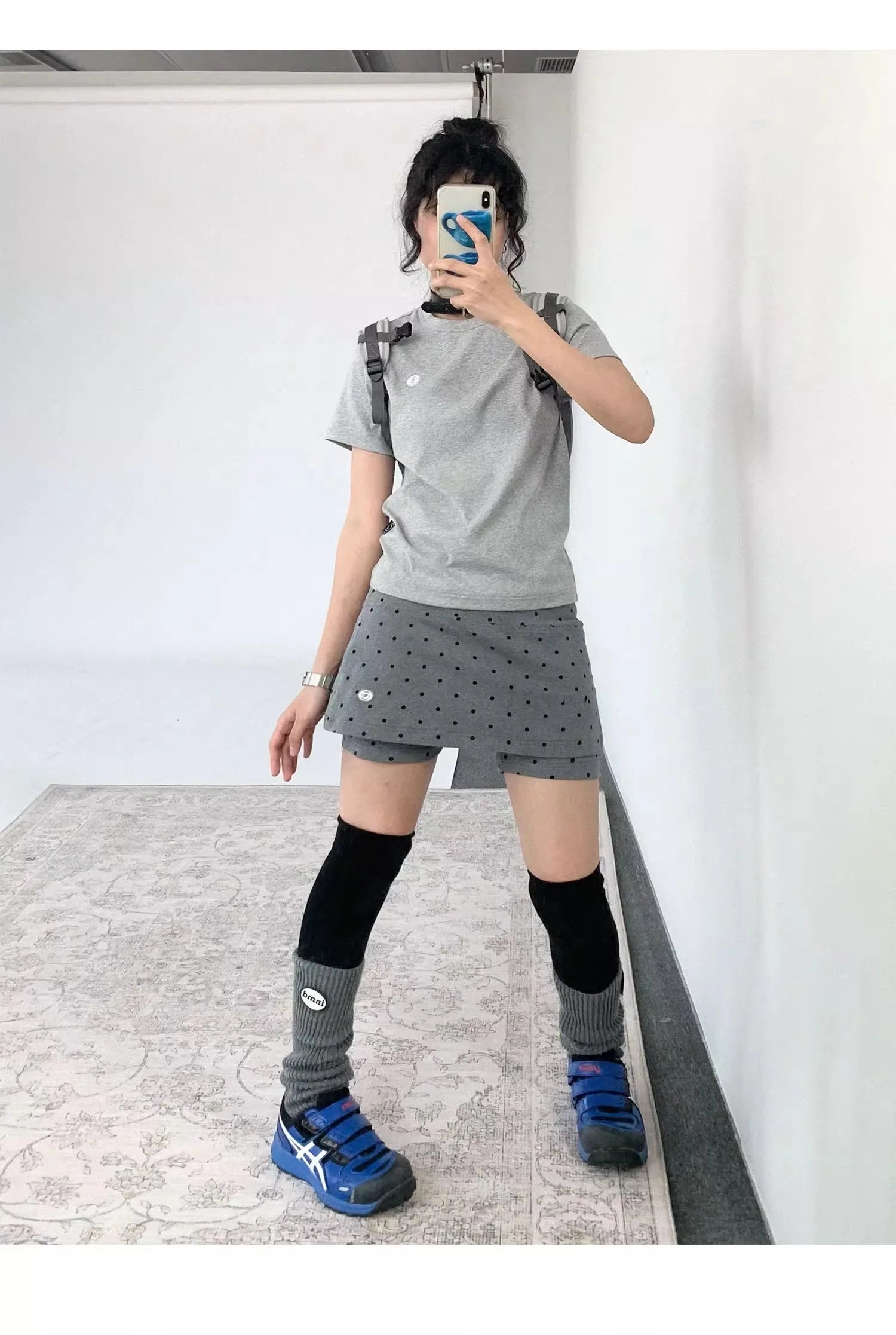 ドット柄 グレー ワイドショートパンツ