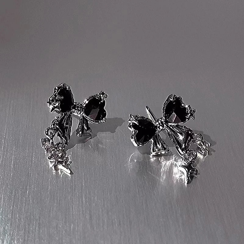 ピンククリスタル リボンピアス Y2K