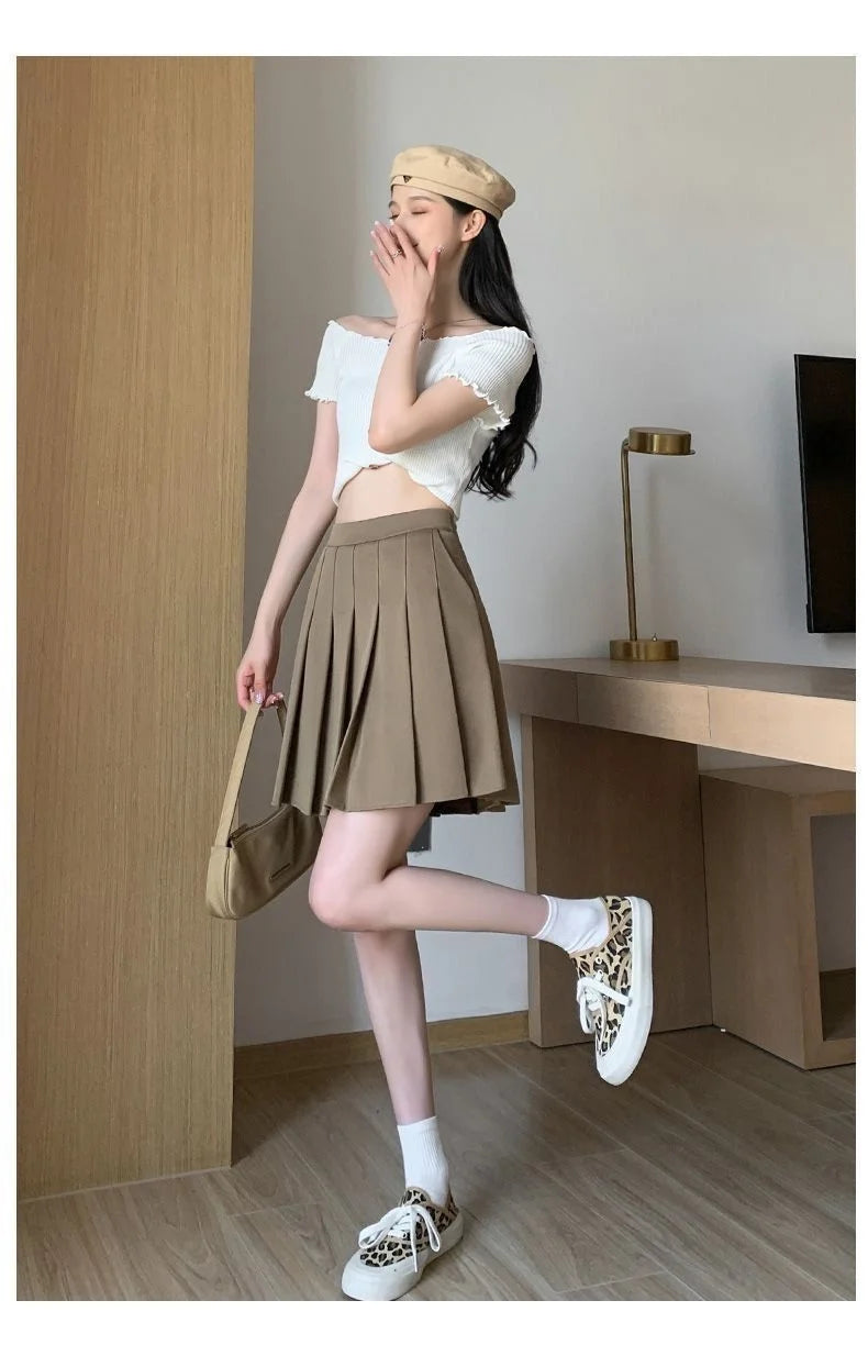kyaqsuk インナーパンツ付き 膝丈プリーツスカート