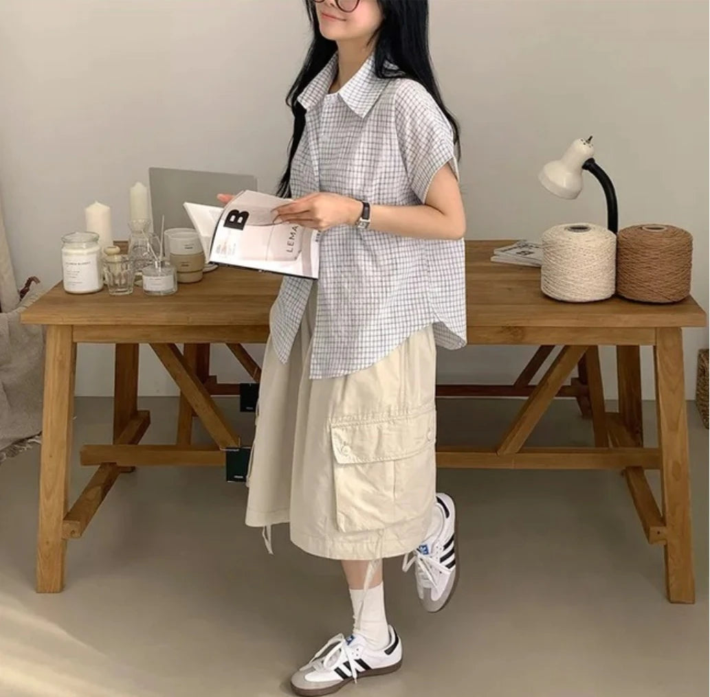 チェック柄 半袖ボタンアップシャツ