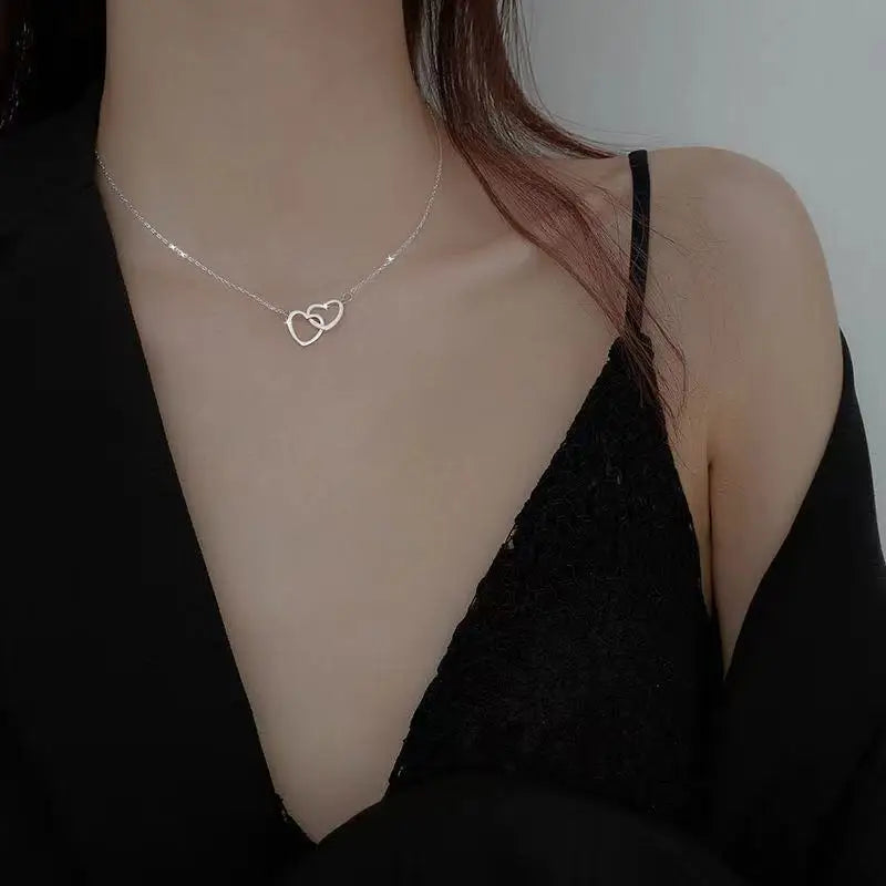 ダブルハート ネックレス 韓国風シンプル