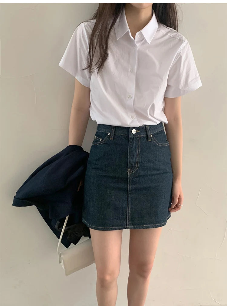 ストレートカット コットン半袖シャツ 白