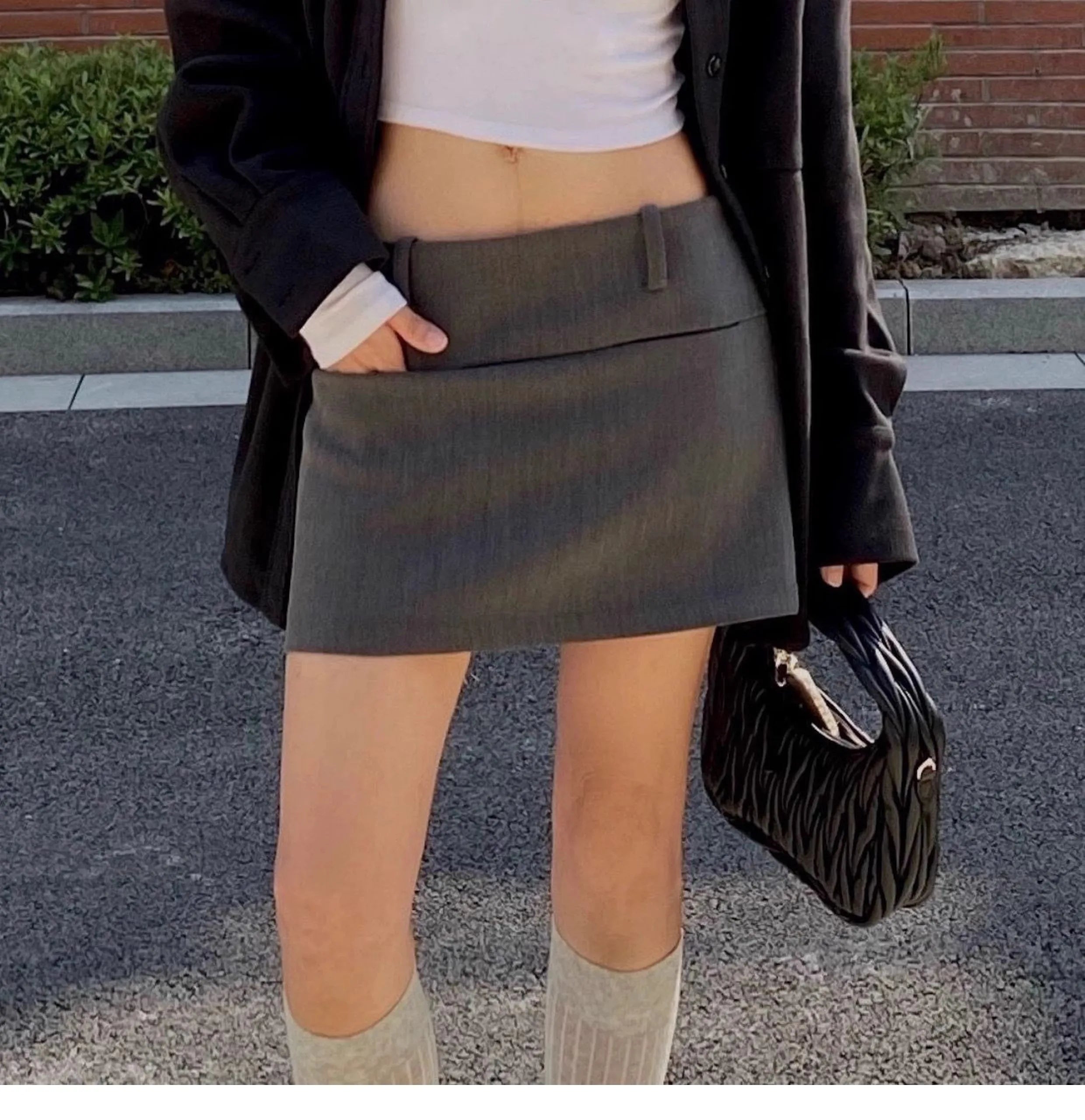 スーツ地 Aラインラップミニスカート