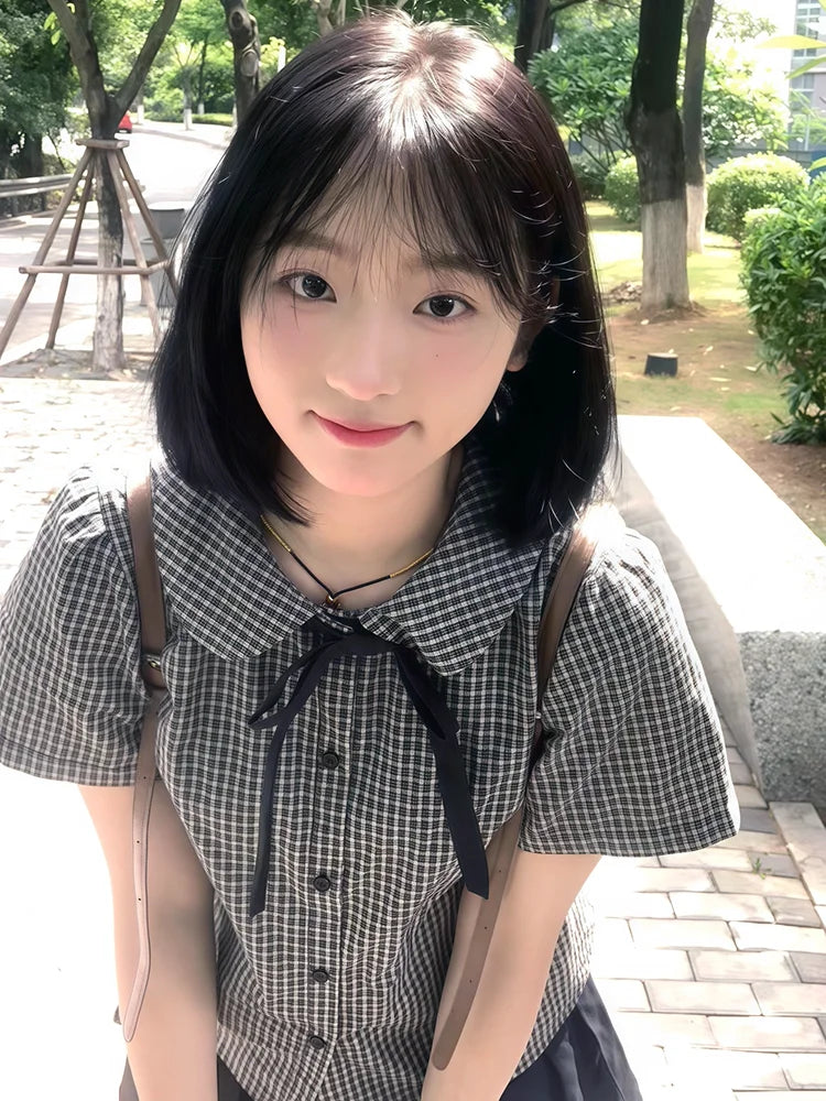 チェック柄 半袖ポロカラーシャツ