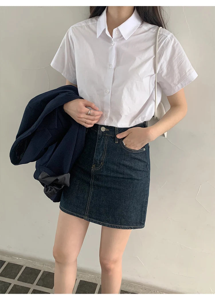 ストレートカット コットン半袖シャツ 白