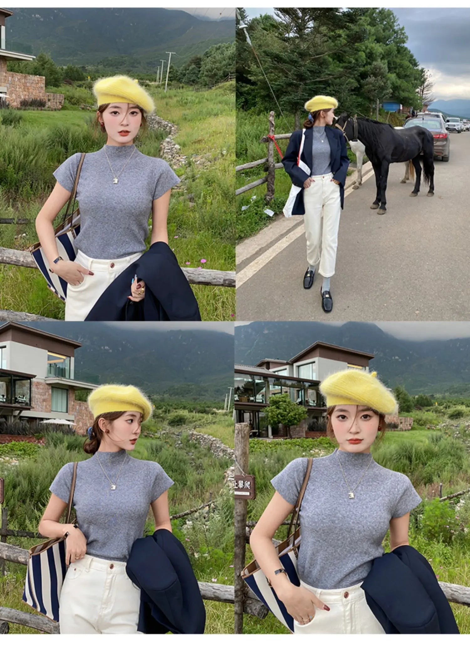 ハーフハイネック 半袖スリムTシャツ