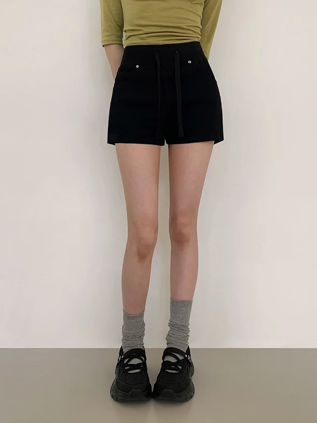ハイウエスト デニムショートパンツ 白 ベルト付き