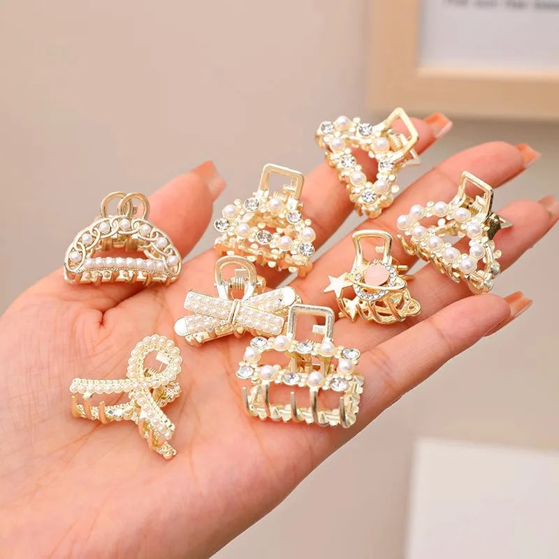 パール&ラインストーン ミニヘアクリップ