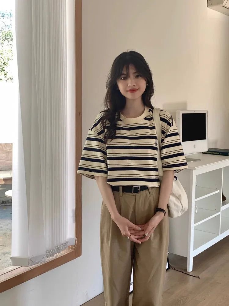 ボーダー柄 ルーズフィット 半袖Tシャツ