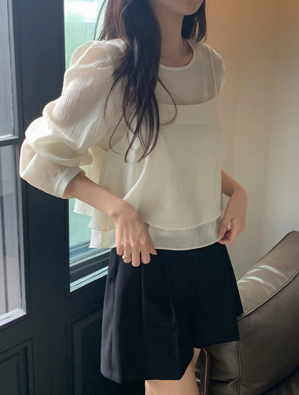 バブルスリーブ シアーシャツ ベストセット