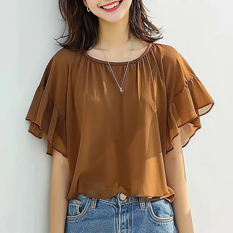ZANZEA ラッフルヘム シフォンチュニック