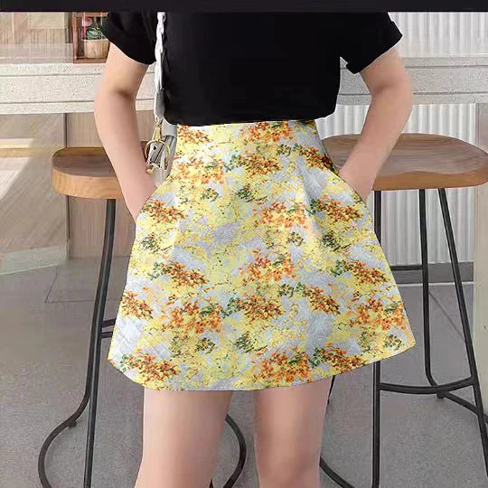 ハンドプリーツ ハイウエストAラインスカート