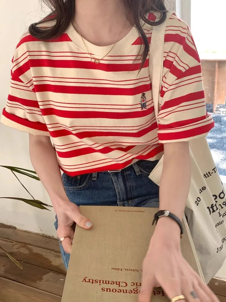 ボーダー柄 ルーズフィット 半袖Tシャツ