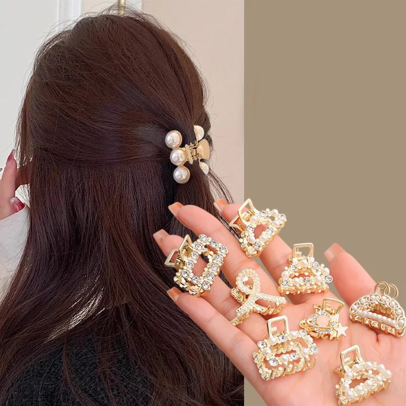 パール&ラインストーン ミニヘアクリップ