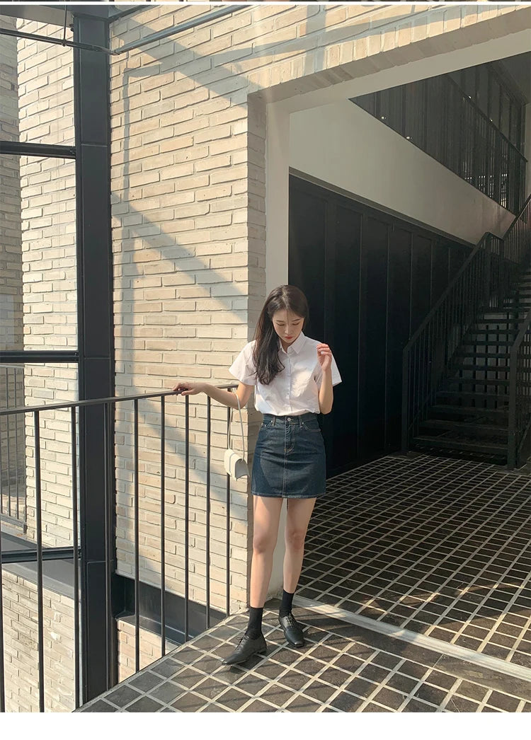 ストレートカット コットン半袖シャツ 白