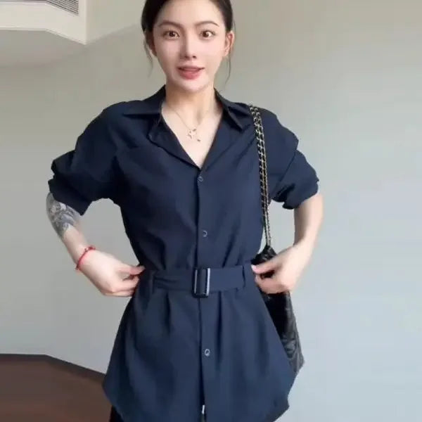 フレンチレトロ ストラップ付き長袖シャツ