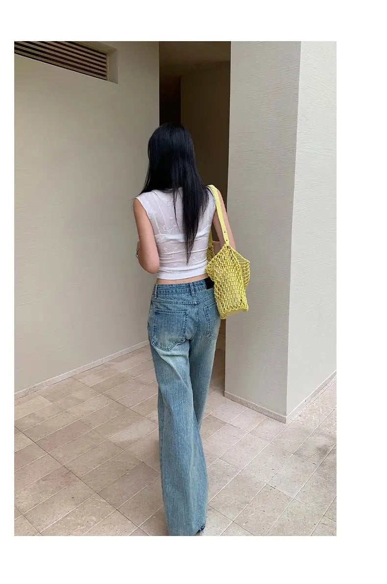 アメカジ ダメージ加工 ルーズデニムパンツ