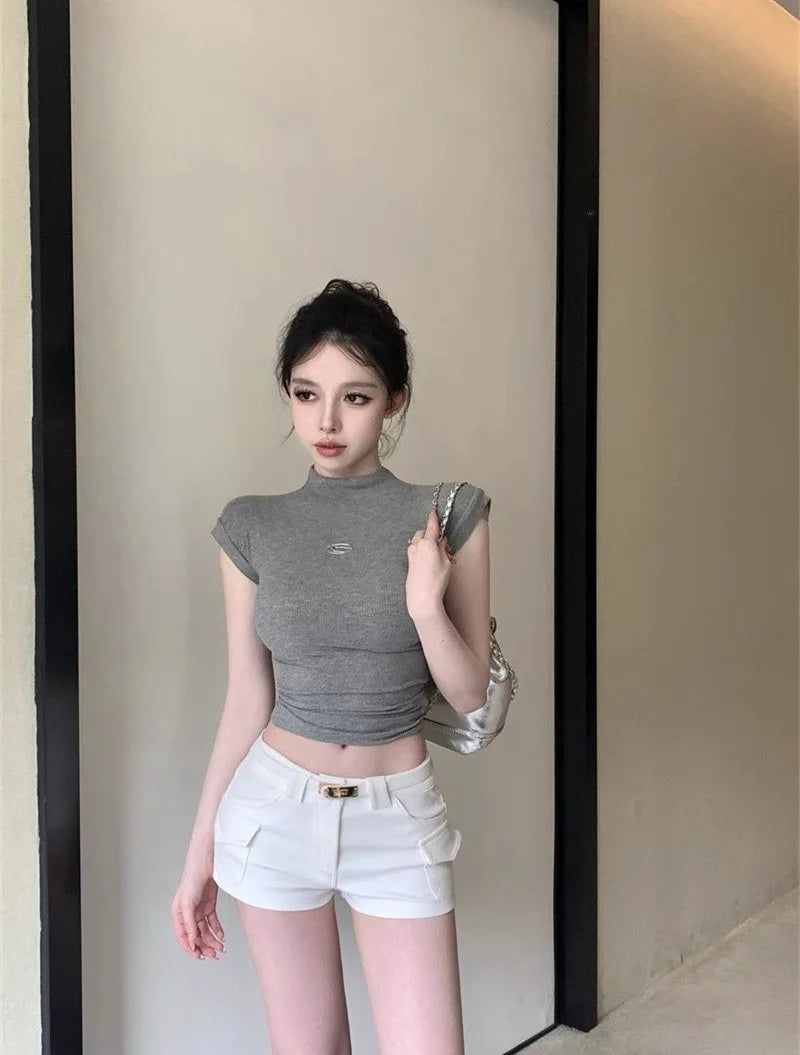 ハイウエスト ストレートショートパンツ