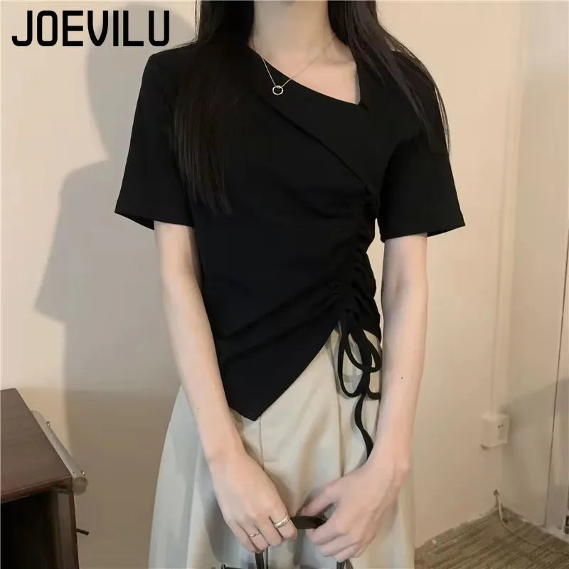 アシンメトリー ドローストリングTシャツ ホワイト