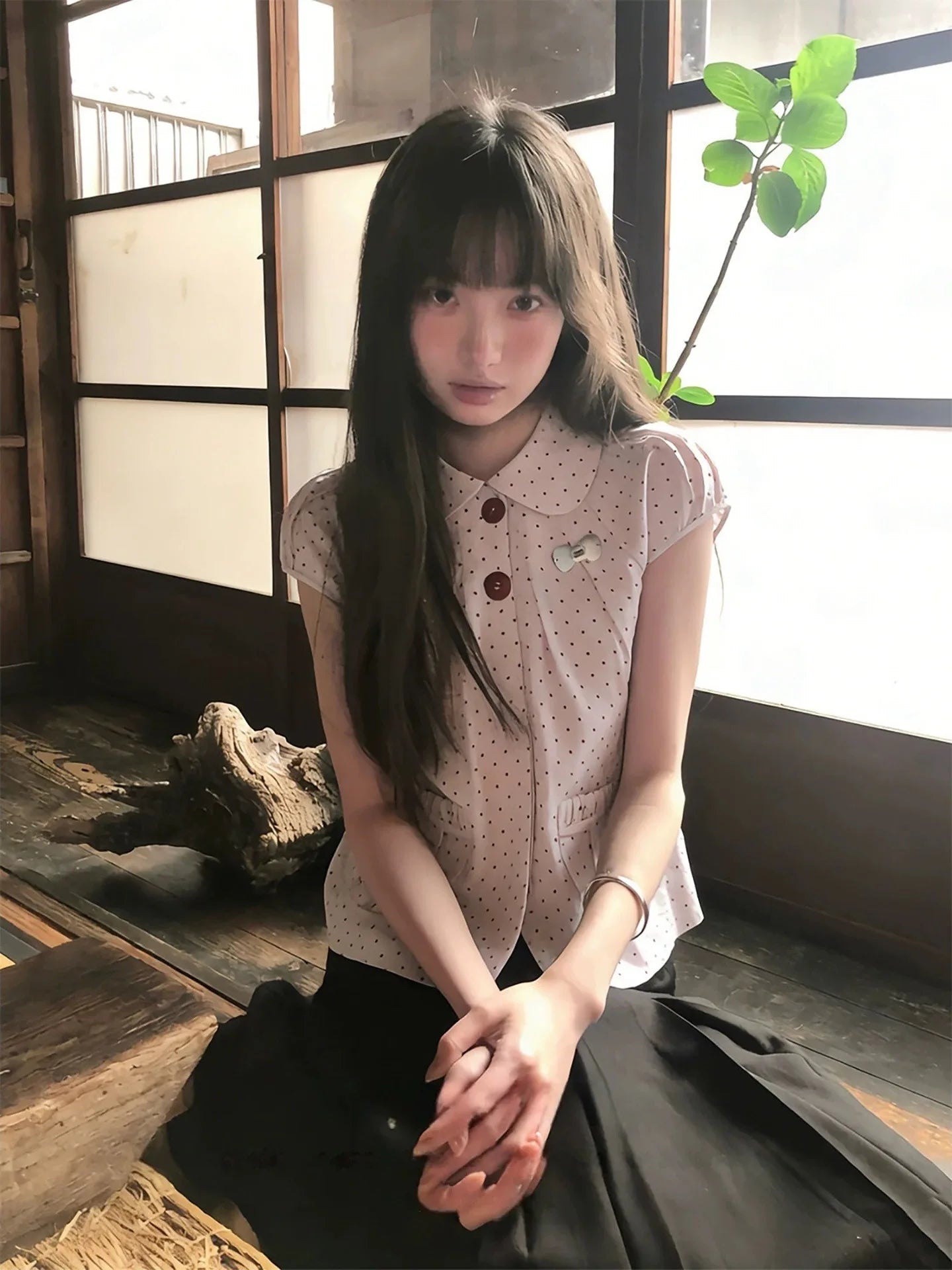 レトロ調ドールカラーシャツ ピンク スリム