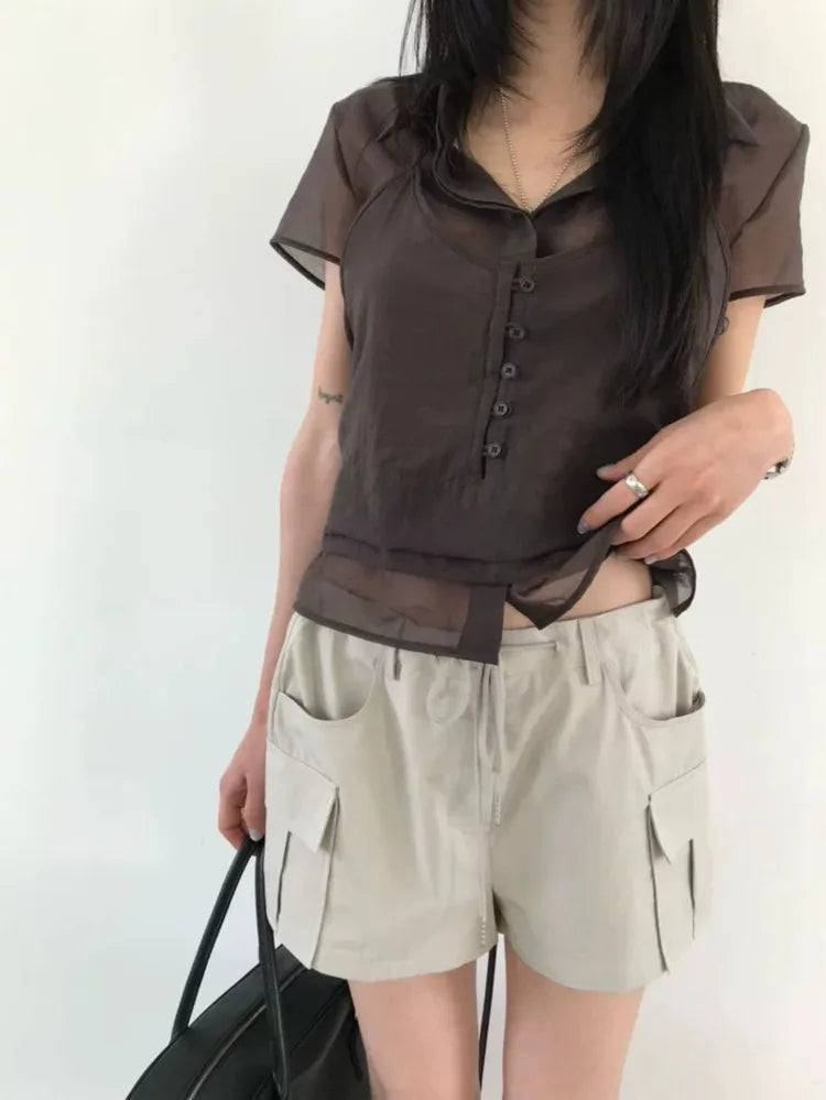 シアー半袖ブラウス ツーピースセット